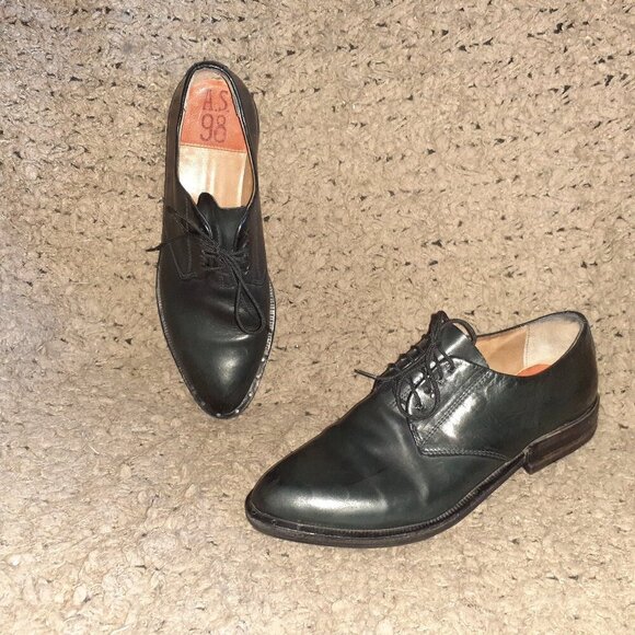A.S. 98 Oxfords-Black Leather Lace Up-Pointed Toe-Size 37-Excellent - Picture 1 of 9